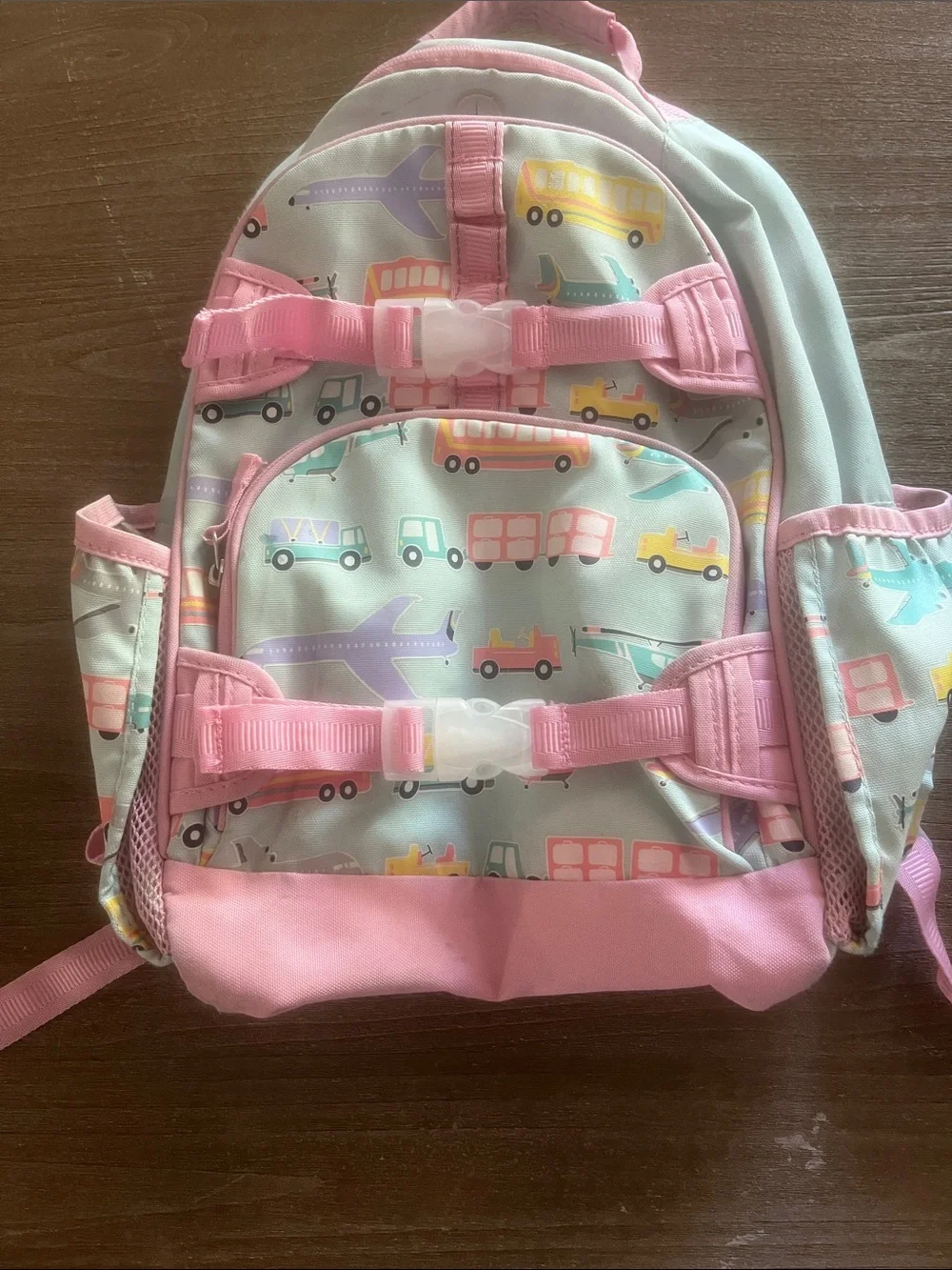 Pottery Barn Kids McKenzie Pink & Pastel Travel Vehicles Backpack